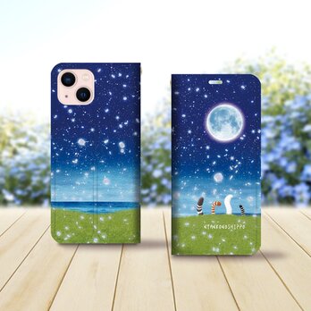 帯なし iPhone 手帳型スマホケース （カメラ穴あり/はめ込みタイプ）【にゃんこのしっぽ（花びら舞う夜）】の画像