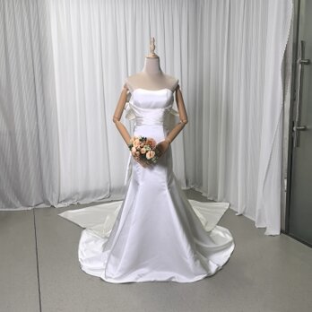 ウェディングドレス アイボリー マーメイドライン 豪華なバックリボン 光沢サテン 結婚式 大人っぽいの画像