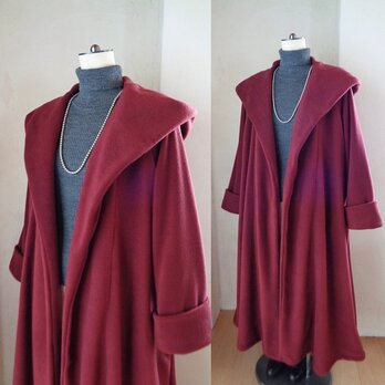 sold 魔法使い♥ボルドー♥ビッグフード ローブコート♥アンチピリング加工 ふんわり上質フリースの画像