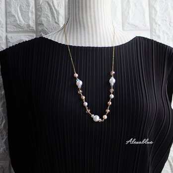 シャンパンカラー ロングネックレス サージカルステンレス ネックレスの画像