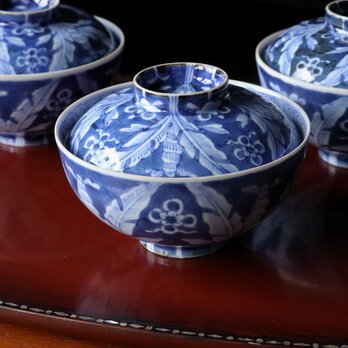 古伊万里 染付草花文 蓋茶碗 江戸後期 E1275の画像