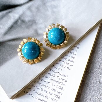 YMA2-【 MARVELLA 】マーヴェラ・ヴィンテージイヤリング 1970〜80s Turquoise Cabochonの画像
