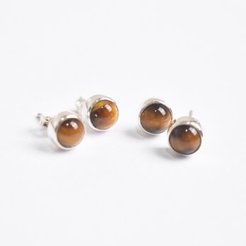 タイガーアイのシンプルな一粒シルバーピアス　シルバー925　天然石ピアスの画像