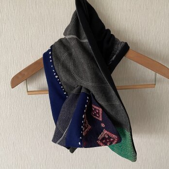 刺し子ステッチカンタパッチワークスヌード黒系の画像