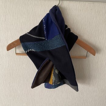 刺し子ステッチカンタパッチワークスヌード青系の画像
