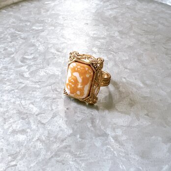 R376-ヴィンテージリング  W. Germany  Art Nouveau Style Marble  Cabochonの画像
