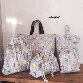 【ソフトリネン】入園バッグ５点セット：ティーカップ：くすみブルー【0421】の画像