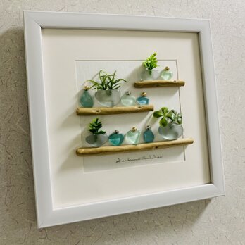 シーグラスアート レアカラー グレー ガラス細工 海の宝石 インテリア雑貨 観葉植物 北欧 贈り物 誕生日プレゼントの画像