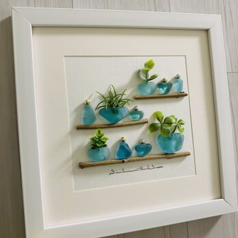 シーグラスアート レアカラー ブルー ガラス細工 海の宝石 インテリア雑貨 観葉植物 北欧 贈り物 誕生日プレゼント