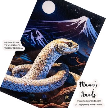 ⭐️4点売れました⭐️ 富士山 と 白蛇 神秘的 月夜  開運 お守り イラスト カード オリジナル プラスチック製 防水の画像