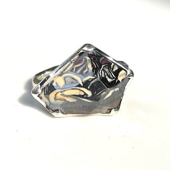 オパールメイトリックス　変形5角形　立体ラフカット　アートな鉱物　シルバーSV925リング