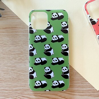 【受注製作品】パンダのiPhoneケース グリーン《Android対応》ハードケース スマホケース 名入れ おしゃれの画像