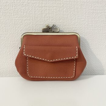ぱかっと開くとお部屋が3つの親子がまぐち♪外ポッケが付いたうさぎ口金の四角い本革ミニ財布の画像