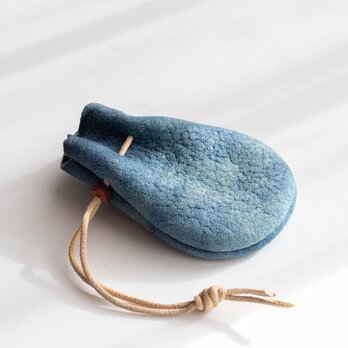 藍染鹿革巾着袋　220129