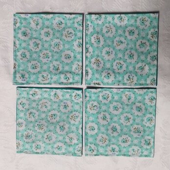 ◆ハンドメイド◆布コースター4枚１セット/花柄エメラルドグリーン◆