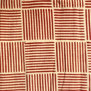 インド ブロックプリント生地 [60cm単位切売] Bagru ストライプ ブロック レッド 赤 IF0191の画像
