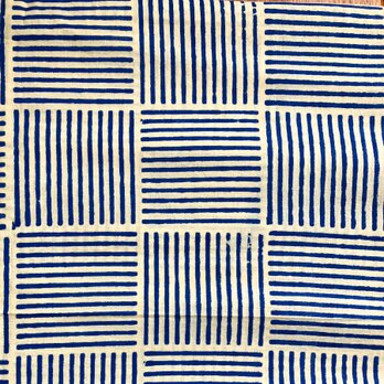 インド ブロックプリント生地 [45cm単位切売] Bagru ストライプ ブロック ブルー 青 ボーダー 縞 IF0192の画像