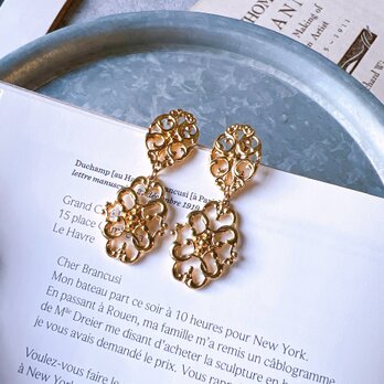 PA277-【 AVON 】エイボン・ヴィンテージピアス 1980s Gold Tone Filigree Danglingの画像