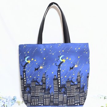 星降る街の猫のトートバックの画像