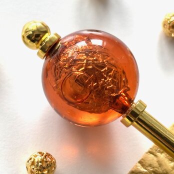 かんざし　飴玉の様なシルバーホイール入りビーズ　茶色　一本挿し　一本簪　涼しげ　透明　クリア　春夏秋　ブラウンの画像