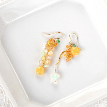 [Aurora Mimosa（オーロラミモザ）プレシャスオパール＆イエローオパールピアス]の画像