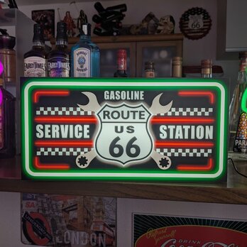 【Lサイズ】ルート66 ガソリン 自動車 カーショップ ガレージ 店舗 自宅 照明 看板 雑貨 ライトBOXの画像