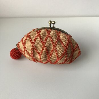 Beaded Purse --Caramel Orange-- 格子 (M)の画像