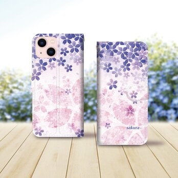 iPhone専用 手帳型スマホケース （カメラ穴あり/はめ込み式/スタンド機能付き）【桜霞】の画像