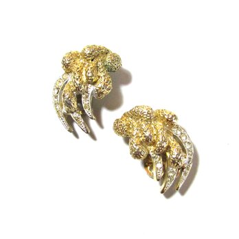 50s Vintage Gold Tone Broom Star Design Earringsの画像