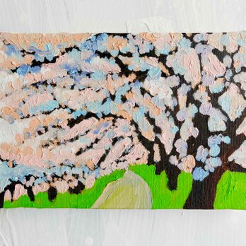 16×23㎝「朝の桜　2025.１-2」油彩・原画・サムホールサイズの画像