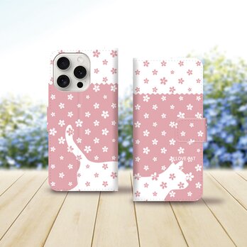 iPhoneスタンダード手帳型スマホケース （カメラ穴あり/はめ込みタイプ）【桜猫】の画像
