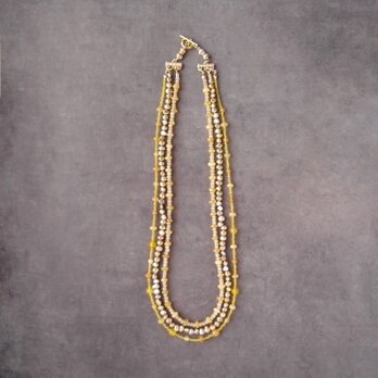 Yellow Opal × Gold Pearl × Yellow Agate／イエローオパール×ゴールドパール ３連ネックレスの画像