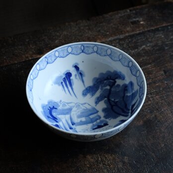 素朴な風景◆二軒の古民家。瀬戸焼　染付大鉢　骨董・antiques 丁寧な暮らしに。大正~昭和初期の画像