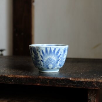 線描きで素敵◆伊万里　花文線描き染付猪口　向付　骨董/antiques 芸術　アート　江戸末期の画像