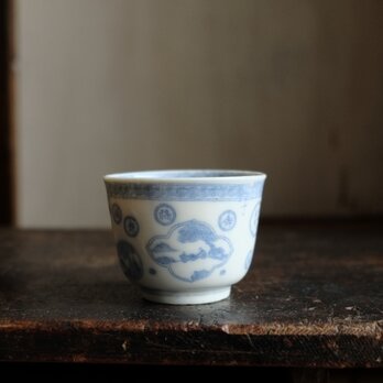 古美術感溢れる絵◆伊万里　印判猪口　向付　骨董/antiques 風景　漢字　明治〜大正期の画像