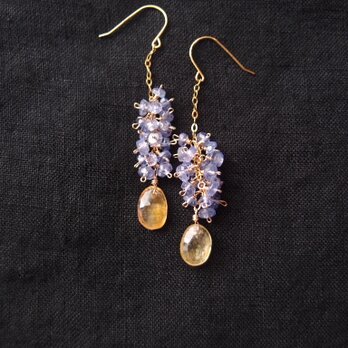【K14gf】Yellow Sapphire × Tanzanite Earrings／イエローサファイア×タンザナイトピアスの画像