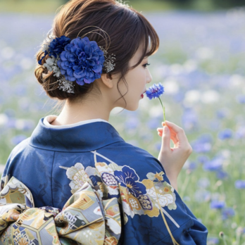 ロイヤルブルーと小枝の髪飾り　NoLB11 髪飾り　成人式　卒業式　結婚式　ヘアアクセサリー　髪かざり　振袖　着物　和装の画像
