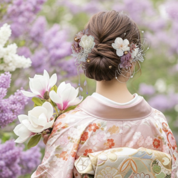 しだれ桜とパール水引の髪飾り　C22　成人式　卒業式　結婚式　振袖　袴　着物　和装　髪かざり　桜の画像