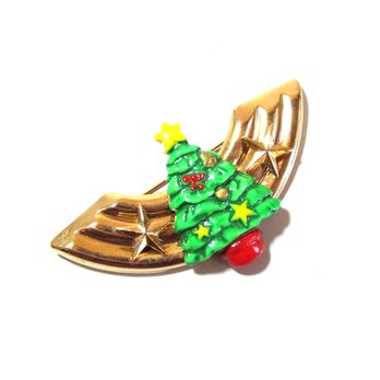 80s Vintage Gold Star & Christmas Tree Broochの画像