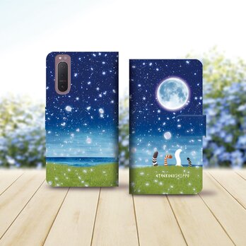 Android シンプル手帳型スマホケース（カメラ穴あり/はめ込みタイプ）【にゃんこのしっぽ（花びら舞う夜）】の画像