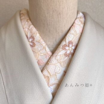 洗える刺繍半衿 ピンクシャンパンの画像