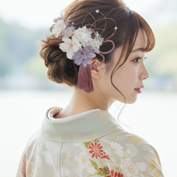桜とピンクタッセルの髪飾り　TP14　成人式　卒業式　結婚式　振袖　袴　着物　和装の画像