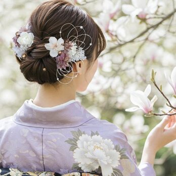桜とパール水引の髪飾り　SK90　成人式　卒業式　結婚式　振袖　袴　着物の画像