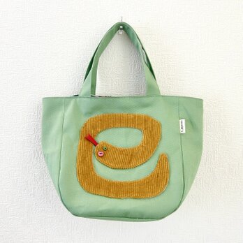 おとぼけヘビさん☆トートバッグ❷【mint green】の画像