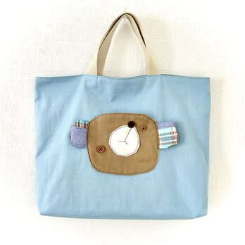 ポケットくまさん☆Lesson bag  【帆布Blue】内ポケット付きの画像