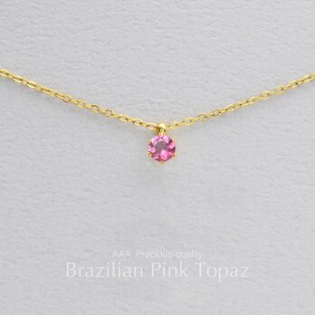 つけっぱなしOK！ピンクトパーズ 一粒ネックレス 金属アレルギー対応 サージカルステンレス 誕生日プレゼント 桜色 春 母の日の画像