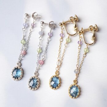 「琥珀糖」モスカイヤナイト 天然石 誕生石 ピアス イヤリング シルバー ゴールド silver925 14kgf