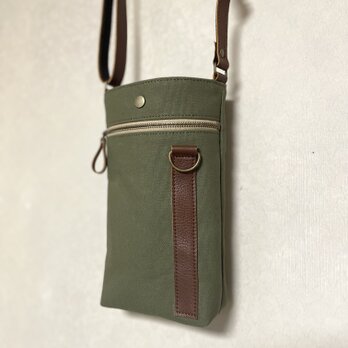 帆布と牛革のサコッシュ〈カーキ〉の画像