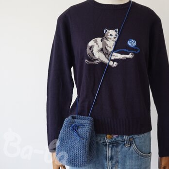 ばあば ♪ 青いknit巾着（掠青・KP13）の画像