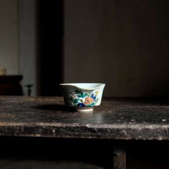 カラフルな草花◆三人のおじさん。九谷焼　赤絵金彩湯冷し　工芸品　和食器　庄三写し　昭和レトロの画像